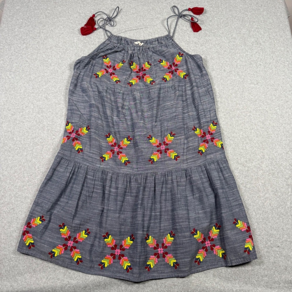 Rocks & Indigo Womens XL Blue Embroidered Tiered Mini Coastal Cowgirl Dress Boho